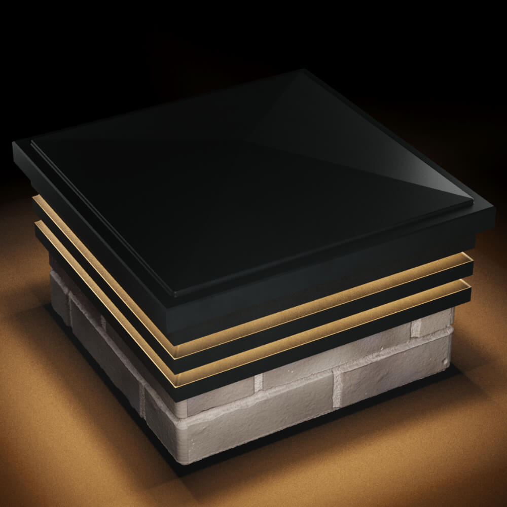 Колпак Zking Бона ХайТек Черный на столб 1.5х1.5 кирпича (385х385мм) с подсветкой в Нефтеюганске фото