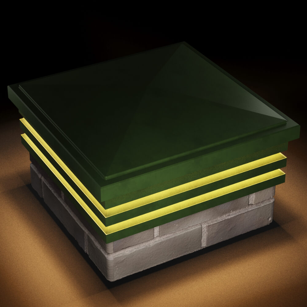 Колпак Zking Бона ХайТек Зеленый на столб 1.5х1.5 кирпича (385х385мм) с подсветкой в Нефтеюганске фото