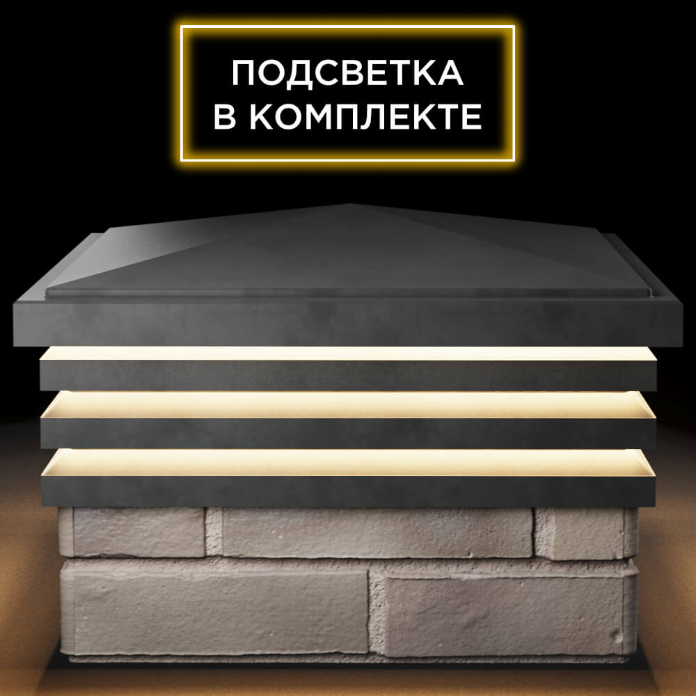 Колпак Zking Бона ХайТек Серый на столб 1.5х1.5 кирпича (385х385мм) с подсветкой Нефтеюганск фото