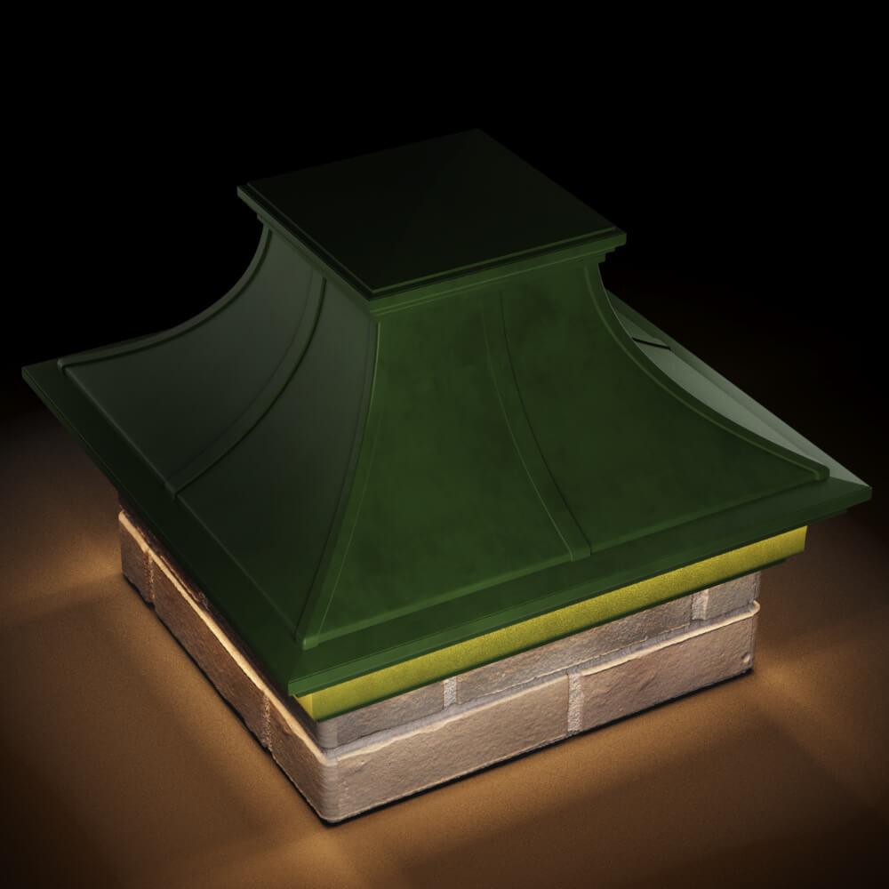 Колпак Zking Монблан Премиум Зеленый на столб 1.5х1.5 кирпича (385х385мм) с подсветкой в Нефтеюганске фото